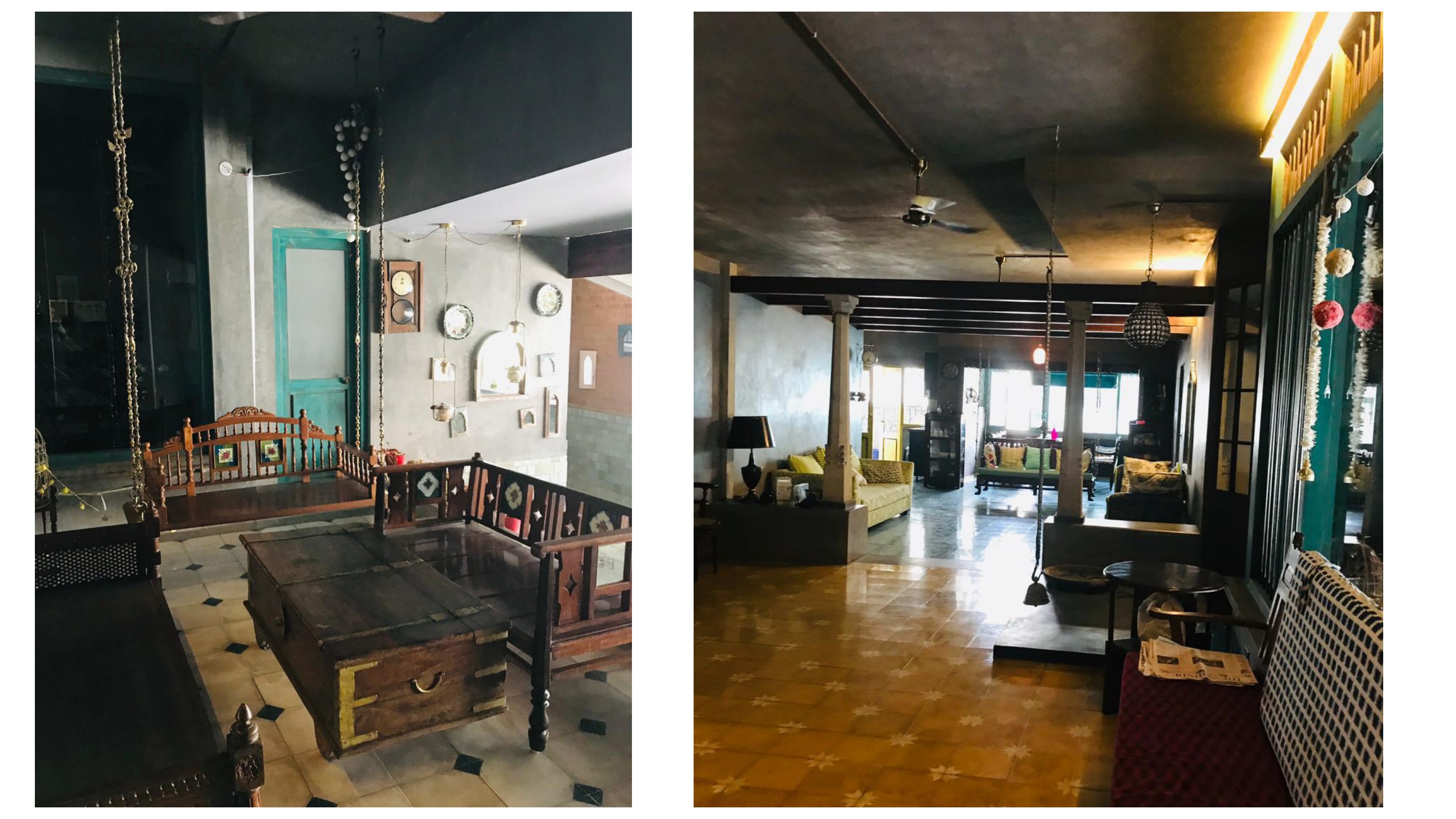 Anvaya — swing seating and artisanal interior